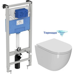 Инсталляция с подвесным унитазом комплект: Ideal Standard Prosys Frame 120 M R020467 с подвесным безободковым унитазом Sintesi Evi SIN-TS-EVI-152 сиденье микролифт, крепление (система смыва Торнадо) фото 