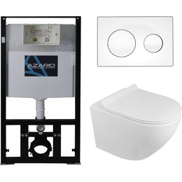 Инсталляция с подвесным безободковым унитазом Azario Grado AZ-8010-1000+AZ-0046-N+AZ-8200-0012, Цвет производителя: белый фото 