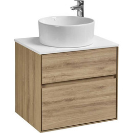 Тумба подвесная со столешницей Акватон Либерти 60 см 1A279401LYC70, дуб эльвезия/белый глянец фото 