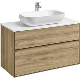 Тумба подвесная со столешницей Акватон Либерти 100 см 1A279601LYC70, дуб эльвезия/белый глянец фото 