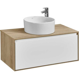 Тумба подвесная со столешницей Акватон Либерти 90 см 1A279901LYC70, дуб эльвезия/белый глянец фото 