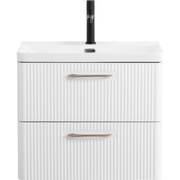 Тумба подвесная с раковиной BelBagno DUE-600-2C-SO-BL-P 60 см (2 ручки сатин) Bianco Lucido, Цвет фасада: Bianco Lucido фото 