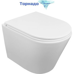 Унитаз подвесной безободковый Azario Teramo AZ-0053-UQ3 (система смыва Торнадо) с тонкой крышкой микролифт, Цвет производителя: белый фото 