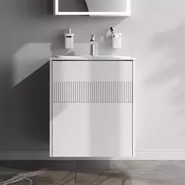 Тумба подвесная с раковиной AM.PM Func 60 см M8FFUX0602WM, белая матовая, Цвет фасада: белый матовый фото 