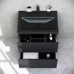 Тумба подвесная с раковиной AM.PM Gem 60 см M90FHX06022BM, чёрная матовая, Цвет фасада: чёрный матовый фото 