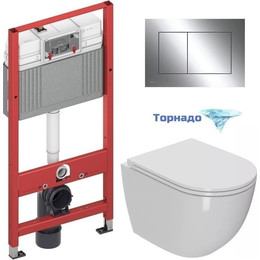 Инсталляция с подвесным унитазом комплект: TECEbase 2.0 9400412 с подвесным безободковым унитазом Sintesi Evi SIN-TS-EVI-152 сиденье микролифт, крепление, кнопка смыва хром глянцевый (система смыва Торнадо) фото 