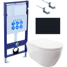 Комплект Aquatek: унитаз Поларис с микролифтом AQ0700-00, инсталляция Standart 50 INS-0000012, крепление, кнопка смыва Aquatek KDI-0000017 (черный матовый) Set Поларис-017 4в1 фото 