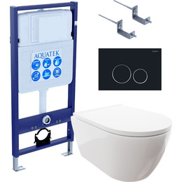 Комплект Aquatek: унитаз Поларис с микролифтом AQ0700-00, инсталляция Standart 50 INS-0000012, крепление, кнопка смыва Aquatek KDI-0000020 (черный матовый) Set Поларис-020 4в1 фото 