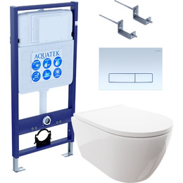 Комплект Aquatek: унитаз Поларис с микролифтом AQ0700-00, инсталляция Standart 50 INS-0000012, крепление, кнопка смыва Aquatek KDI-0000021 (белый глянец) Set Поларис-021 4в1 фото 