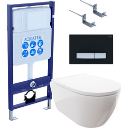 Комплект Aquatek: унитаз Поларис с микролифтом AQ0700-00, инсталляция Standart 50 INS-0000012, крепление, кнопка смыва Aquatek KDI-0000026 (черный матовый) Set Поларис-026 4в1 фото 