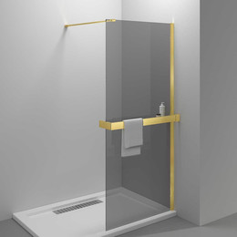 Душевая перегородка Vincea Walk in HR 80 см VSW-4HR800CGG (стекло 8 мм) с кронштейном в комплекте, брашированное золото/тонированное фото 