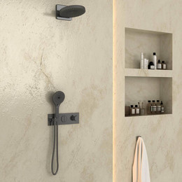 Душевая система для душа с термостатом Vincea VSFW-422TI1GM, вороненая сталь фото 