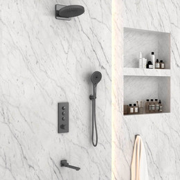 Душевая система для душа с термостатом Vincea VSFW-433TI1GM, вороненая сталь фото 