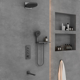 Душевая система для ванны с термостатом Vincea VSFW-433TI1RGM, вороненая сталь фото 