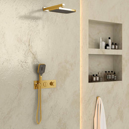 Душевая система для душа с термостатом Vincea VSFW-422T1BG, брашированное золото фото 