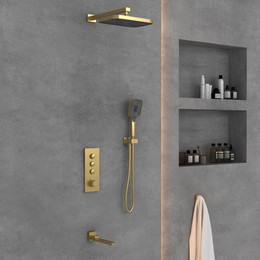 Душевая система для душа с термостатом Vincea VSFW-433T1BG, брашированное золото фото 