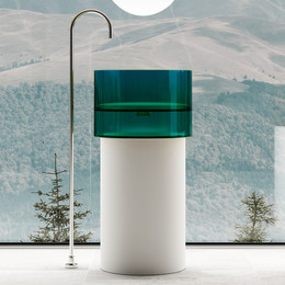 Раковина напольная прозрачная Abber Kristall 45 см AT2701White-Aquamarin-H, белый/бирюзовый фото 