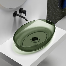 Раковина-чаша прозрачная Abber Kristall 60 см AT2801Vesuvian, оливковый фото 