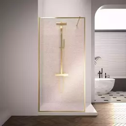 Душевая перегородка Veconi Korato KR81GL-100-10-C4 100х200 см (стекло 8 мм), брашированное золото/матовое фото 