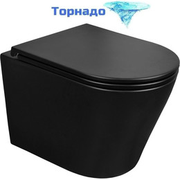 Унитаз подвесной безободковый Azario Teramo AZ-0053-UQ3-MB с крышкой микролифт (система смыва Торнадо) чёрный матовый, Цвет производителя: чёрный матовый фото 