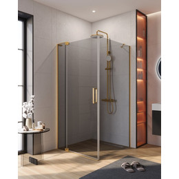 Душевое ограждение Cezares SLIDER-AH-1-90-100/110-GRIGIO-BORO 100-110x90 см (стекло 8 мм) брашированное золото/тонированное фото 