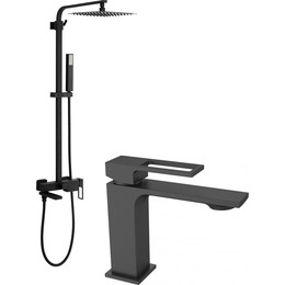 Душевой комплект BelBagno: Душевая стойка Luce LUC-VSCM-NERO + смеситель для раковины LUC-LVM-NERO, цвет чёрный матовый фото 
