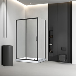 Душевое ограждение Veconi Rovigo 145x80 см RV046B-12580-01-C5, чёрный матовый/прозрачное фото 