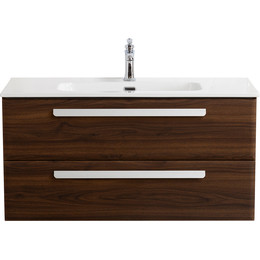 Тумба подвесная с раковиной Cezares ECO-CER-N-1000-2C-SO-NCS-P 100 см (раковина CZR-8095-100) орех шоколад софт фото 