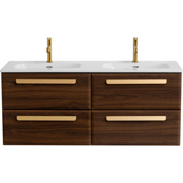 Тумба подвесная с раковиной Cezares ECO-CER-N-1200-4C-SO-2-NCS-P 120 см (раковина CZR-8073-120-2) орех шоколад софт фото 