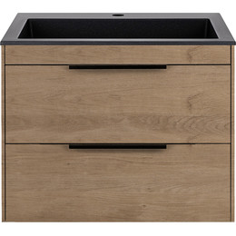 Тумба подвесная с раковиной Vincea 60 см Chiara 2D 600 VMC-2C2600NO (раковина чёрная VCB-13600B), натуральный дуб фото 