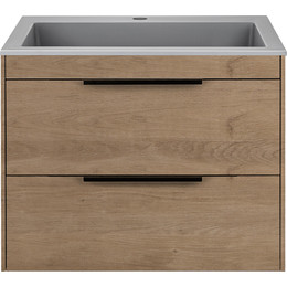 Тумба подвесная с раковиной Vincea 60 см Chiara 2D 600 VMC-2C2600NO (раковина серая VCB-13600G), натуральный дуб фото 