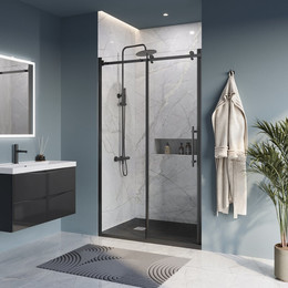 Душевая дверь BelBagno 120 см MARINO-BF-1-120-C-NERO (стекло 8 мм), чёрный матовый/прозрачное фото 
