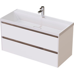 Тумба подвесная с раковиной Mirsant Grand 100 см (раковина Style 100), белый глянцевый фото 