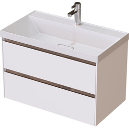 Тумба подвесная с раковиной Mirsant Grand 80 см (раковина Style 80), белый глянцевый фото 