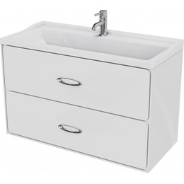 Тумба подвесная с раковиной Mirsant Viva 100 см (раковина Conte 100), белый глянцевый фото 