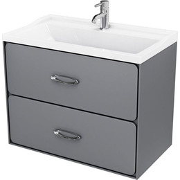 Тумба подвесная с раковиной Mirsant Viva 80 см (раковина Conte 80), серый матовый фото 