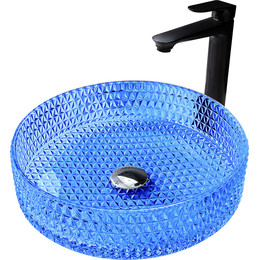 Раковина-чаша прозрачная Abber Glas 39 см AK2301DB, синий фото 