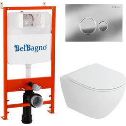 Инсталляция BelBagno с подвесным безободковым унитазом Cezares Stylus-Tor CZR-6601-TH-TOR/CZR2316SC/BB026/BB081CR (кнопка смыва, хром) фото 
