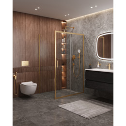 Душевое ограждение Cezares 140x90 см MOLVENO-AH-11-140/90-C-BORO-IV, брашированное золото/прозрачное фото 