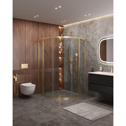 Душевое ограждение Cezares 110x110 см MOLVENO-R-11-90+20-C-BORO-IV, брашированное золото/прозрачное фото 