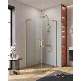 Душевое ограждение Cezares 90x100 см SLIDER-AH-2-90/100-100/110-C-BORO, брашированное золото/прозрачное фото 