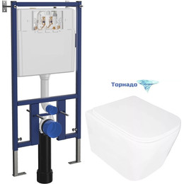 Инсталляция с подвесным унитазом комплект: Loranto Talas 4501 с подвесным безободковым унитазом Delphi 91343 сиденье микролифт, крепление (Система смыва торнадо) фото 