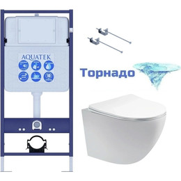 Инсталляция с подвесным унитазом комплект: Aquatek Set INS-0000012 с подвесным безободковым унитазом Европа AQ1900T-00 сиденье микролифт (система смыва торнадо) фото 