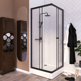 Душевое ограждение Радомир Берген SQ 90x90 см, чёрный/прозрачное фото 