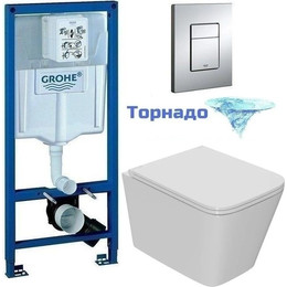 Инсталляция с подвесным унитазом комплект: Grohe Rapid SL 38772001 с подвесным безободковым унитазом Sintesi Balti SIN-TS-BLT-172 сиденье микролифт, крепление, кнопка смыва хром (система смыва Торнадо) фото 
