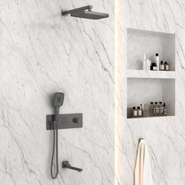 Душевая система для ванны с термостатом Vincea VSFW-432T1GM, вороненая сталь фото 