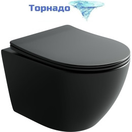 Унитаз подвесной безободковый Ceramicanova Uno CN11001TMB (система смыва Торнадо) с крышкой микролифт, чёрный матовый, Цвет производителя: чёрный матовый фото 