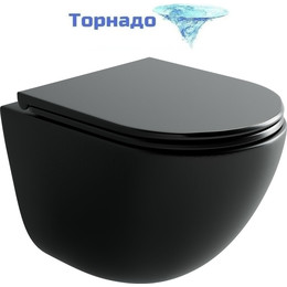 Унитаз подвесной безободковый Ceramicanova Vogue CN4008TMB (система смыва Торнадо) с крышкой микролифт, чёрный матовый, Цвет производителя: чёрный матовый фото 