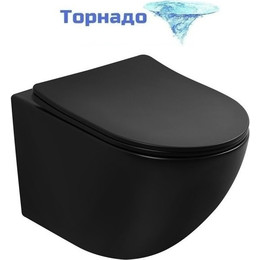 Унитаз подвесной безободковый Abber Bequem AC1100TMB с крышкой микролифт, чёрный матовый (система смыва Торнадо), Цвет производителя: чёрный матовый фото 