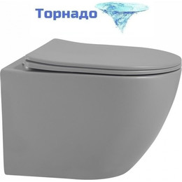 Унитаз подвесной безободковый Abber Bequem AC1101TMG с крышкой микролифт, серый матовый (система смыва Торнадо) фото 
